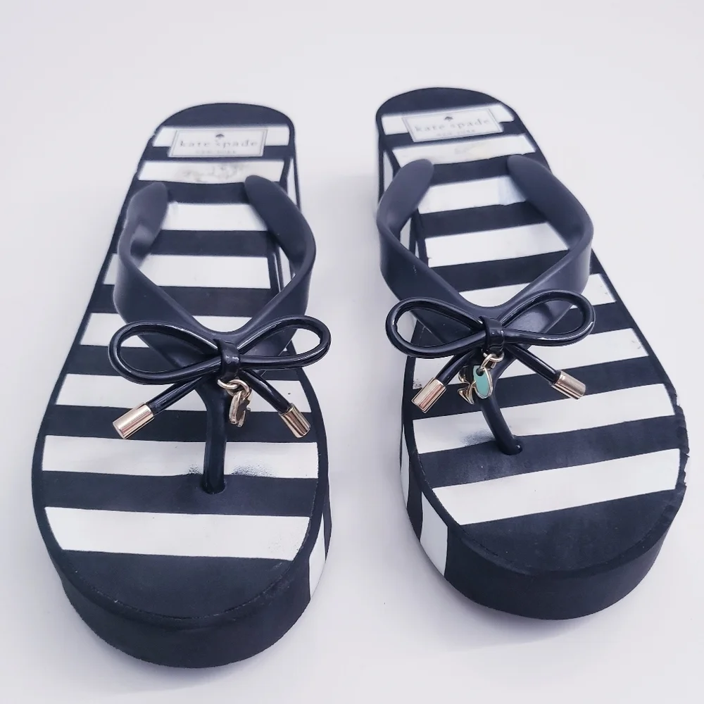 Kate Spade Chunky Wedge Striped Thong Sandals